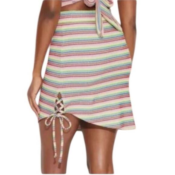 New Target Pride Asymmetrical Rainbow Striped Pull On Mini Skirt Size Large - Picture 4 of 5